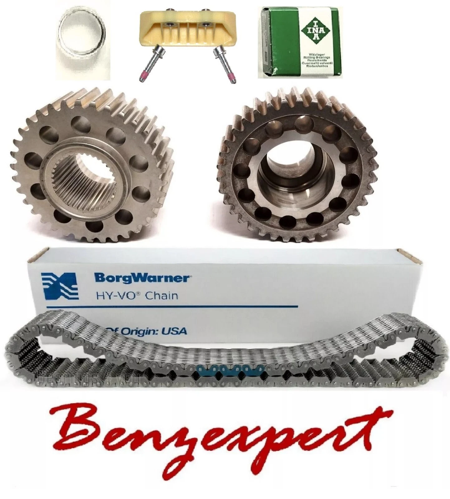 BorgWarner chain, gears, and INA bearing for Mercedes-Benz transfer case repair
